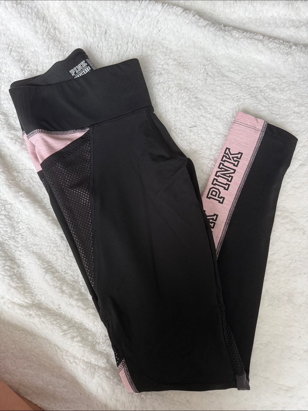 Victoria's Secret PINK Black and Light Pink Mesh Panel Leggings